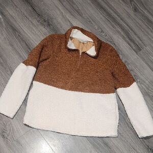 EUC Callie Mac Faux Sherpa Colorblock 3/4 Zip Pullover